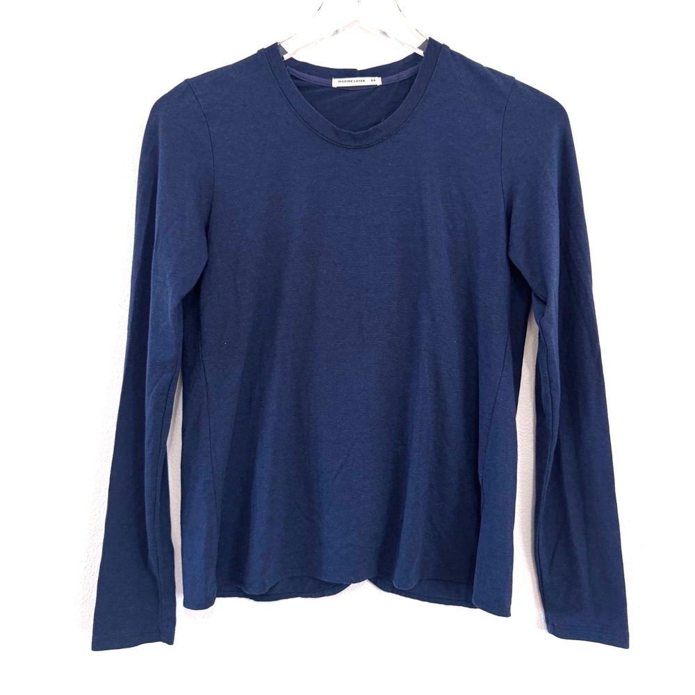 Marine Layer Top - Signature Long Sleeve Crewneck Tee - Navy Blue - Super Soft